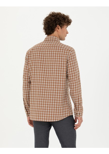 Erkek Kahverengi Regular Fit Uzun Kollu Gömlek 50274597-VR029
