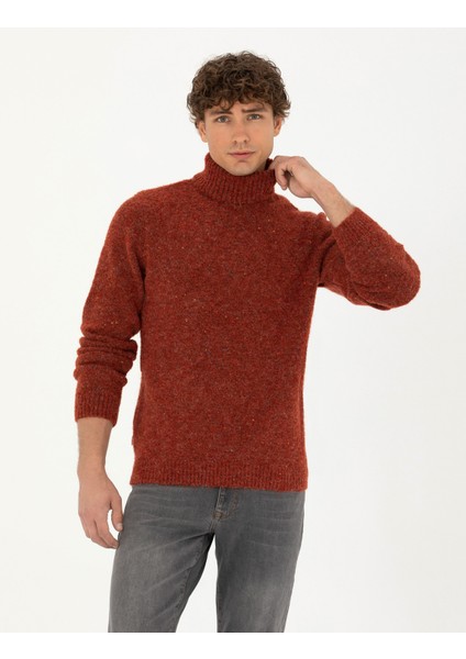 Erkek Kiremit Regular Fit Balıkçı Yaka Yün Karışımlı Triko Kazak 50278103-VR031