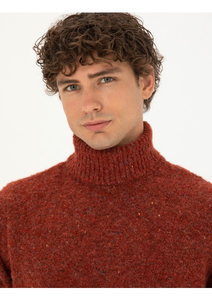 Erkek Kiremit Regular Fit Balıkçı Yaka Yün Karışımlı Triko Kazak 50278103-VR031 fiyatları