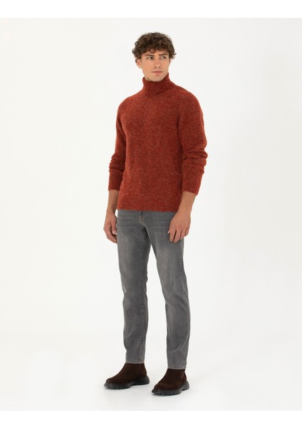 Erkek Kiremit Regular Fit Balıkçı Yaka Yün Karışımlı Triko Kazak 50278103-VR031 fırsatları