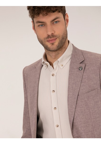 Erkek Gül Kurusu Keten Karışımlı Blazer Ceket 50264619-VR026