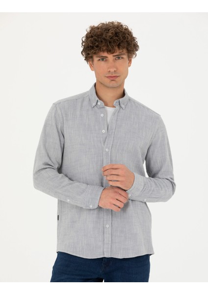 Erkek Mavi Regular Fit Uzun Kollu Gömlek 50278180-VR036