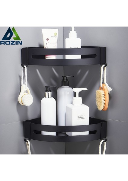 A 1pc Tarzı Yazın Tırnak Ücretsiz Alüminyum Siyah Banyo Mutfak Rafı Kozmetik Raf Duvar Banyo Köşe Sepeti Kanca ile Banyo Depolama Rafı (Yurt Dışından) fiyatları