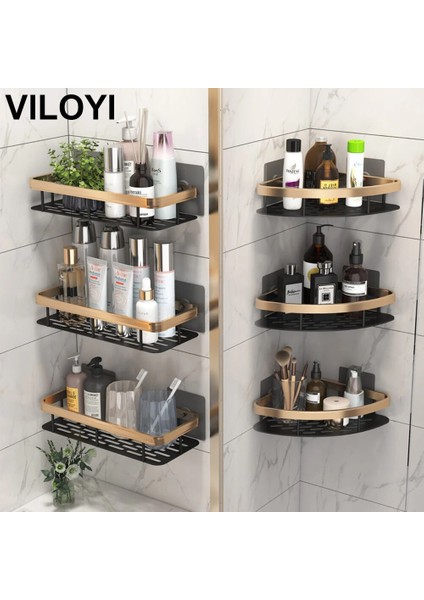 Siyah Tek Katmanlı Stil Vıloyı Uzay Alüminyum Banyo Rafları Duş Rafı Köşe Rafı Hiçbir Sondaj Yapışkanlı Çok Katmanlı Duvar Organizatör Depolama Rafları (Yurt Dışından) fiyatları