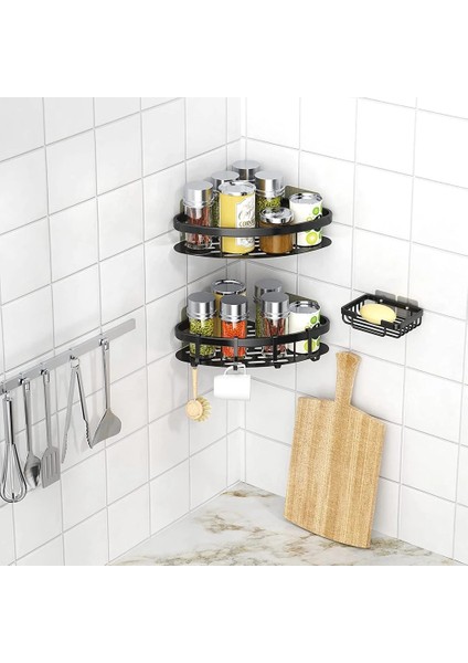 Siyah Tek Katmanlı Stil Vıloyı Uzay Alüminyum Banyo Rafları Duş Rafı Köşe Rafı Hiçbir Sondaj Yapışkanlı Çok Katmanlı Duvar Organizatör Depolama Rafları (Yurt Dışından) fırsatları