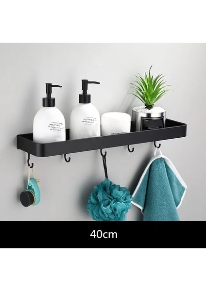 5 Kanca Stiliyle 40CM Banyo Rafı Banyo Duş Rafı Alüminyum Siyah Banyo Köşe Rafı Duvara Monte Siyah Alüminyum Mutfak Depolama Tutucusu (Yurt Dışından)