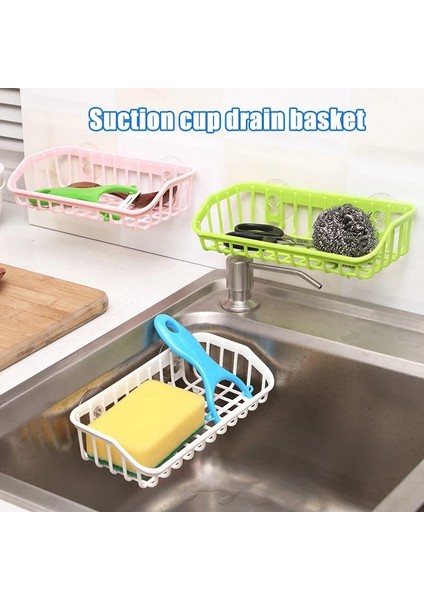 Beyaz Stil Plastk Raf Mutfak Süngeri Tutucu Raf Drenaj Sepeti Çift Vantuzlu Ev Banyo Banyo Rafları Mutfak (Yurt Dışından) fiyatları