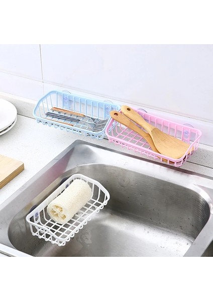 Beyaz Stil Plastk Raf Mutfak Süngeri Tutucu Raf Drenaj Sepeti Çift Vantuzlu Ev Banyo Banyo Rafları Mutfak (Yurt Dışından) modelleri
