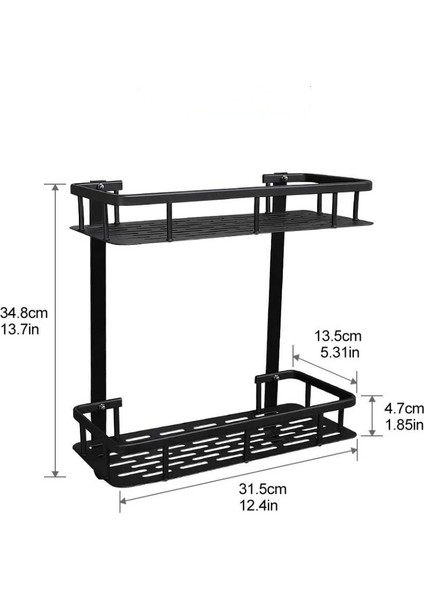 2 Katmanlı Stil Banyo Duş Rafı Hiçbir Matkap Yapışkanlı Siyah Uzay Alüminyum Banyo Aksesuarları Sabit Raf Duvar Rafı Organizatör (Yurt Dışından)