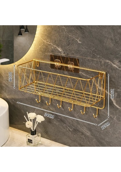 Altın L Tarzı Banyo Rafı Duvara Monte Hiçbir Matkap Şampuan Rafları Yüzen Tutucu Depolama Kozmetik Sepeti Raf Organize Banyo Aksesuarları (Yurt Dışından)