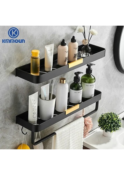 Tek 50CM Tarzı Siyah Altın Banyo Rafı Duvara Monte Alüminyum Duş Odası Şampuan Rafı Mutfak Depolama Rafı Tuvalet Havlu Tutucu Kmmoun (Yurt Dışından)