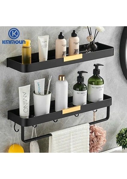 Tek 50CM Tarzı Siyah Altın Banyo Rafı Duvara Monte Alüminyum Duş Odası Şampuan Rafı Mutfak Depolama Rafı Tuvalet Havlu Tutucu Kmmoun (Yurt Dışından)