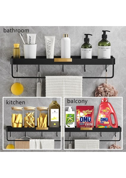 Tek 50CM Tarzı Siyah Altın Banyo Rafı Duvara Monte Alüminyum Duş Odası Şampuan Rafı Mutfak Depolama Rafı Tuvalet Havlu Tutucu Kmmoun (Yurt Dışından)