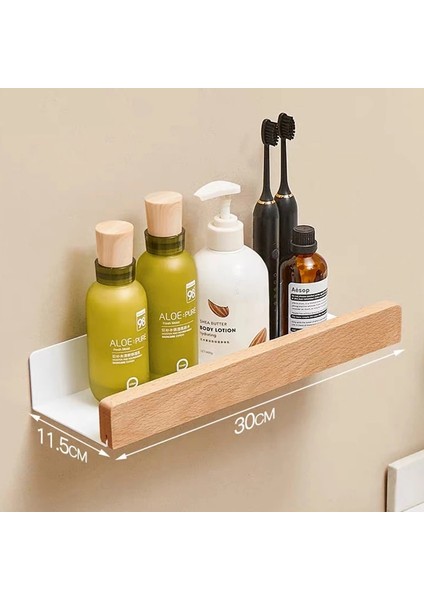 Beyaz 30CM Tarzı Banyo Rafı Duvara Monte Duş Odası Tuvalet Iskandinav Tarzı Raf Kozmetik Depolama Mutfak Çok Amaçlı Raf Masif Ahşap (Yurt Dışından)