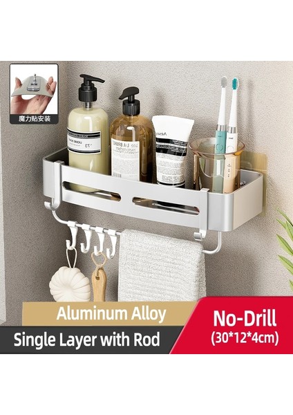 Gümüş 1 Kare Çubuk Stili Banyo Rafları Paslanmaz Çelik Depolama Rafı Matkap Yok Duvara Monte Tuvalet Şampuanı Duş Köşe Rafları Banyo Aksesuarları (Yurt Dışından)