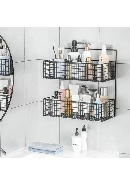 26X13X15CM Beyaz Tarz Banyo Rafı Duvara Monte Tuvalet Lavabo Duvar Depolama Rafı Siyah Beyaz Metal Izgara Raf Banyo Aksesuarları (Yurt Dışından) fiyatları