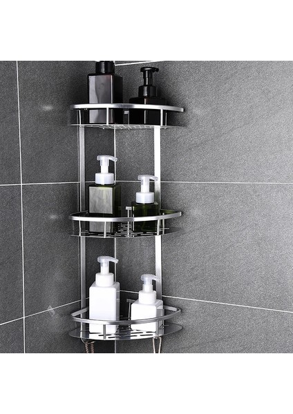 D-Gümüş-2 Tarzı Uzay Alüminyum Banyo Rafı Delme Yok Duş Caddy Rafları Mutfak Depolama Sepeti Yapışkanlı Emme Köşe Rafları Duş (Yurt Dışından) fiyatları
