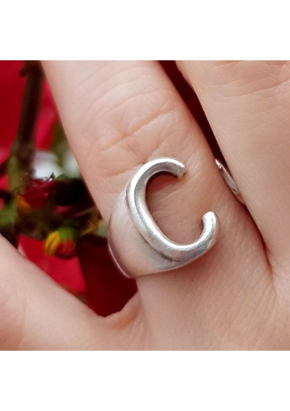 C Harfi Şekilli Kadın Yüzük Gümüş Kaplama Ayarlanabilir El Yapımı Yüzük fiyatları