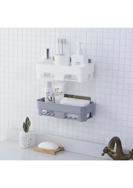 Gri Tarzı Ücretsiz Delme Banyo Rafı Vanity Depolama Rafı Banyo Duvar Duvara Monte Banyo Vantuz Fg Raf Wf (Yurt Dışından)