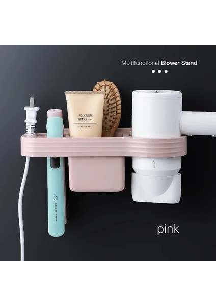 Açık Pembe A Tarzı Eller Serbest Saç Kurutma Makinesi Tutucu Saklama Kutusu Bukle Makinesi Raf Banyo Organizatör Depolama Rafı Banyo Aksesuarları Seti Ev (Yurt Dışından)