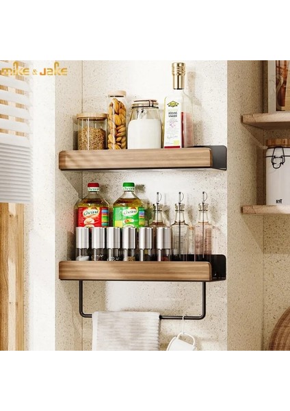 E30 Daha Geniş Stil Banyo Rafı Siyah Alüminyum Ahşap Raf Banyo Kozmetik Rafı Mutfak Duvar Rafı Mutfak Baharat Rafı Fincan Rafı (Yapıştırıcı Yok) (Yurt Dışından) modelleri