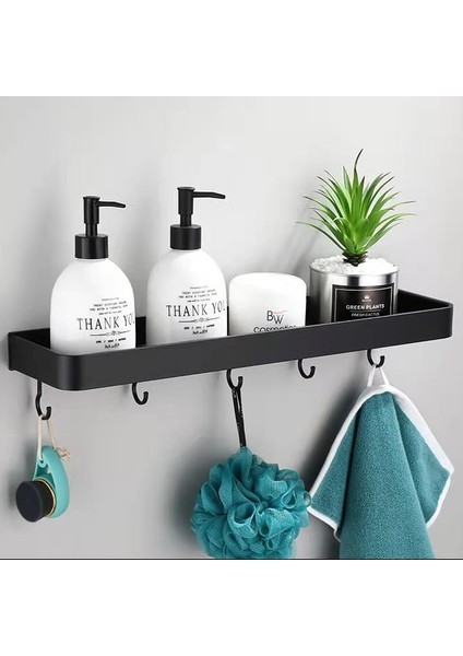 40 cm 5 Kancalı Model Banyo Rafı Duvar Rafları Raf Alüminyum Siyah Banyo Köşe Rafı Duvara Monte Siyah Alüminyum Mutfak Depolama Tutucu (Yurt Dışından)