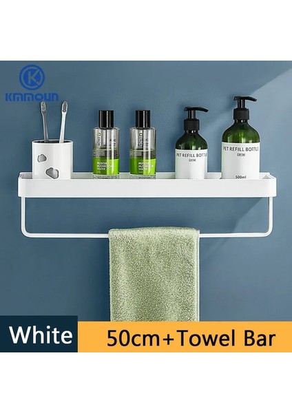 50CM Havlu Çubuğu Stiliyle Banyo Rafı Duvara Monte Alüminyum Beyaz Banyo Köşe Rafı Mutfak Depolama Rafı Tuvalet Havlu Tutucu Kmmoun (Yurt Dışından)