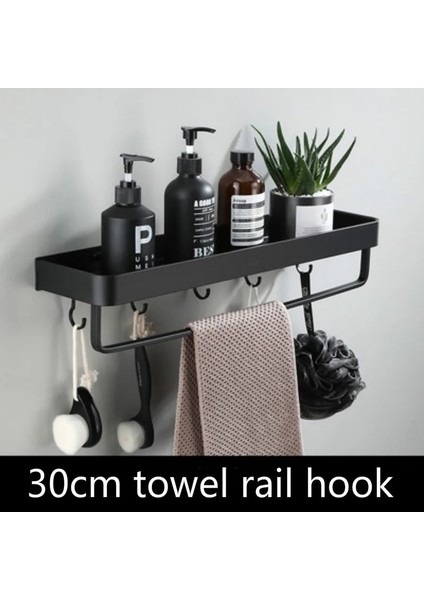 30CM Havlu Askısı Kanca Stili Havlu Duş Depolama Rafı Siyah Köşe Rafları Duş Rafı Alüminyum Şampuan Tutucu Hiçbir Matkap Mutfak Banyo Raf Organizatör (Yurt Dışından)