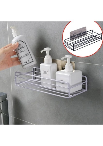 Beyaz Dikdörtgen Tarzı Banyo Mutfak Yumruk Köşe Çerçeve Duş Rafı Ferforje Şampuan Depolama Raf Tutucu Vantuz ile Banyo Aksesuarları (Yurt Dışından)
