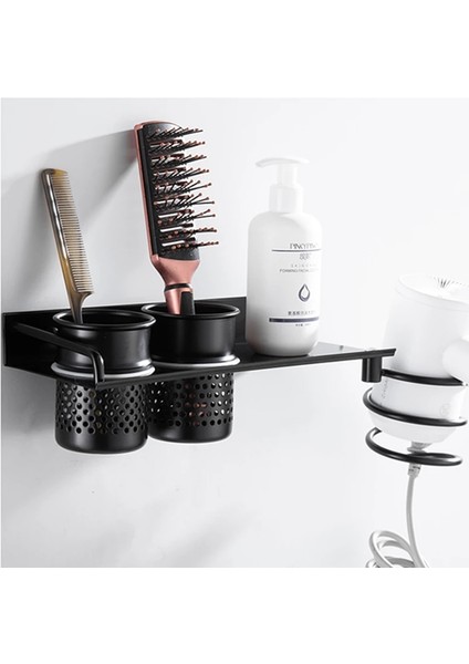 Gümüş Tarzı Blacksilver Saç Kurutma Makinesi Braketi Asılı Saç Kurutma Makinesi Organizatör Raf Duvara Monte Tırnak Delikli Banyo Donanım Standı Alüminyum (Yurt Dışından)