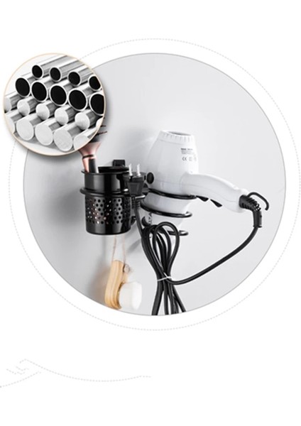 Gümüş Tarzı Blacksilver Saç Kurutma Makinesi Braketi Asılı Saç Kurutma Makinesi Organizatör Raf Duvara Monte Tırnak Delikli Banyo Donanım Standı Alüminyum (Yurt Dışından)