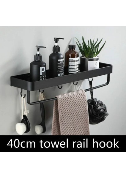40CM Havlu Askısı Kanca Stili Havlu Duş Depolama Rafı Siyah Köşe Rafları Duş Rafı Alüminyum Şampuan Tutucu Hiçbir Matkap Mutfak Banyo Raf Organizatör (Yurt Dışından)