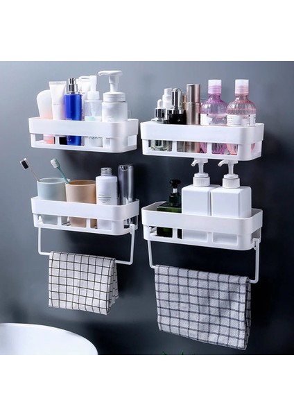 Beyaz C Stili Banyo Rafı Banyo Yapışkanlı Depolama Rafı Mutfak Ev Dekorasyon Köşe Duş Rafı Raf Depolama Raf Aksesuarları 5 Renk (Yurt Dışından)