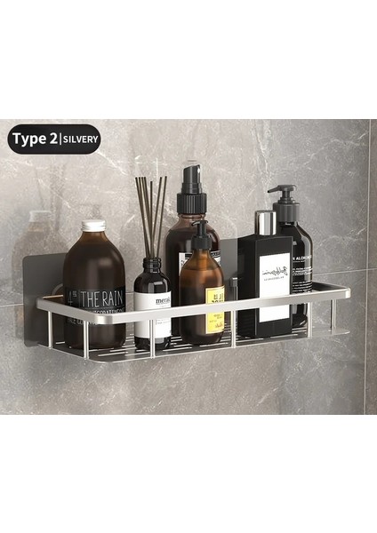 Tip 2 Gümüş Tarzı Ücretsiz Yumruk Banyo Rafları Duş Depolama Rafı Duvar Mutfak Rafı Depolama Organizatör Dolapları Mutfak Banyo Aksesuarları (Yurt Dışından)