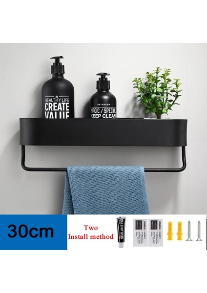 30CM Bar Tarzı Siyah Banyo Rafı cm Uzunluk Mutfak Duvar Rafları Duş Sepeti Depolama Rafı Havlu Bar Bornoz Kancaları Banyo Aksesuarları (Yurt Dışından)