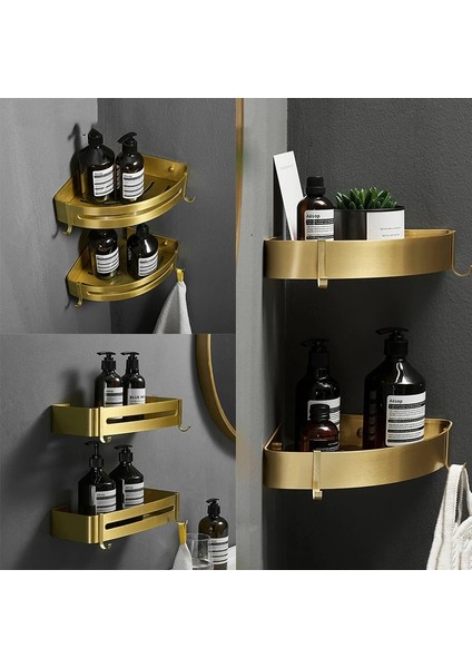 Gümüş Tarzı Duvara Monte Fırçalanmış Altın Depolama Köşe Rafı Bornoz Askısı ile Banyo Sepeti Tutucu Aksesuarları Mutfak Düzenleyici Şampuan Rafı (Yurt Dışından) modelleri