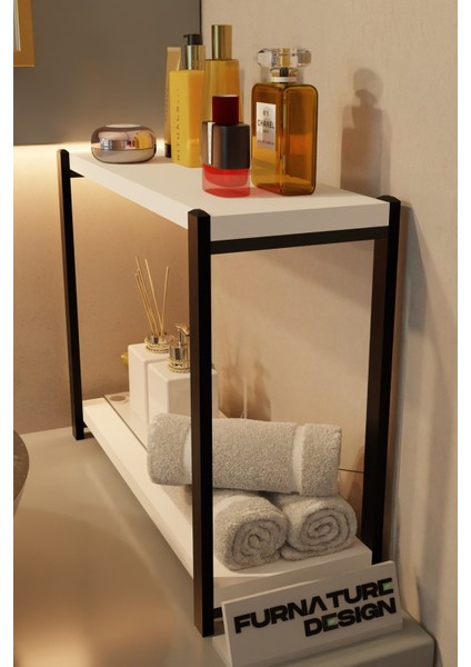 Furnature Design Banyo Düzenleyici 2 Raflı Metal Masa Üstü Organizer - Beyaz