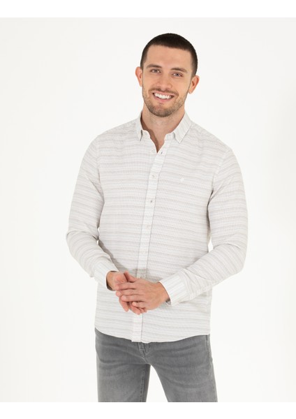Erkek Haki Slim Fit Uzun Kollu Gömlek 50267994-VR027