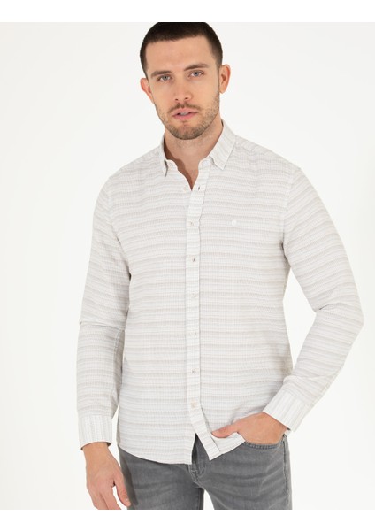 Erkek Haki Slim Fit Uzun Kollu Gömlek 50267994-VR027
