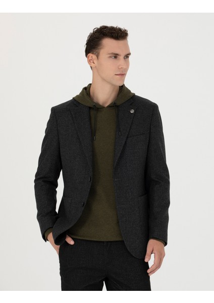 Erkek Antrasit Slim Fit Yün Karışımlı Ceket 50276921-VR006