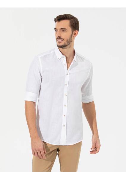 Erkek Beyaz Slim Fit Uzun Kollu Gömlek 50268183-VR013