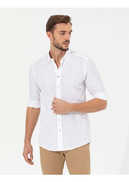 Erkek Beyaz Slim Fit Uzun Kollu Gömlek 50268183-VR013 fırsatları
