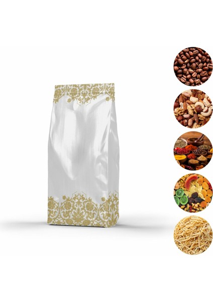 Altın Yaldız Çiçek Desenli Yan Körüklü Torba 6 x 18+2 cm 100 gr 1 kg