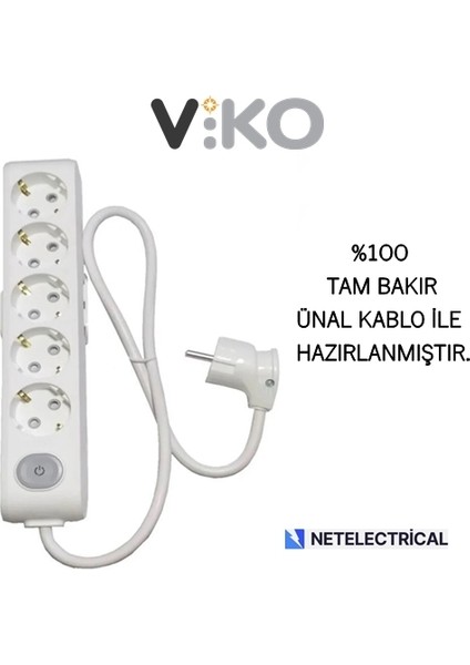 Multi-Let 5'li Anahtarlı 5 Metre Topraklı Çocuk Korumalı Kablolu Grup Priz