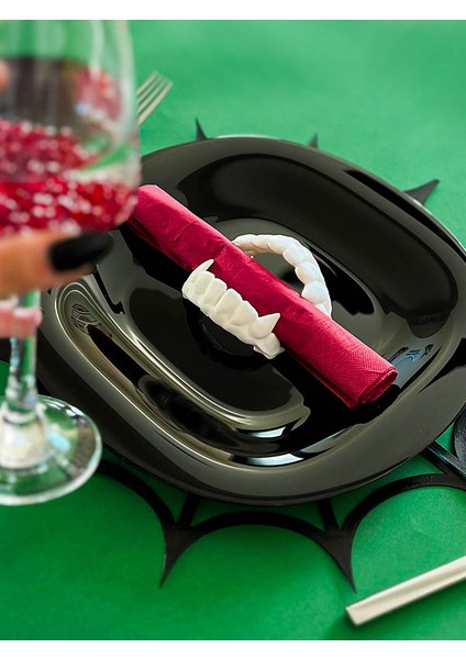 Vampir Dişi Figürlü Peçete Halkası 2'li - Drakula Softa Dekoru - Bioplastik