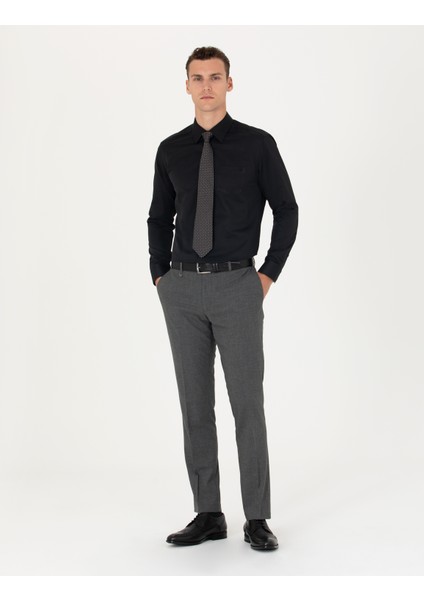 Erkek Siyah Regular Fit Uzun Kollu Basic Gömlek 50277764-VR046
