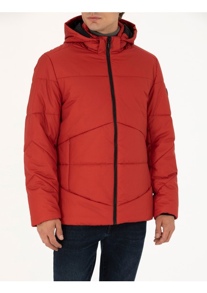 Erkek Kiremit Kapüşonlu Şişme Spor Mont 50275489-VR051