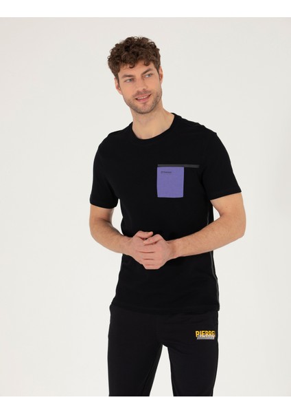 Erkek Siyah Slim Fit Baskılı Bisiklet Yaka Tişört 50262615-VR046