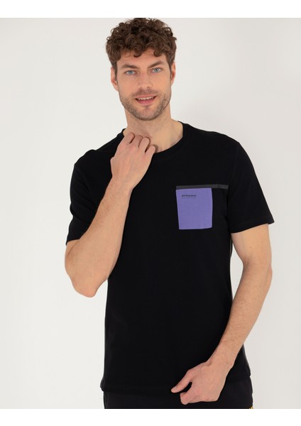Erkek Siyah Slim Fit Baskılı Bisiklet Yaka Tişört 50262615-VR046