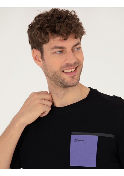 Erkek Siyah Slim Fit Baskılı Bisiklet Yaka Tişört 50262615-VR046